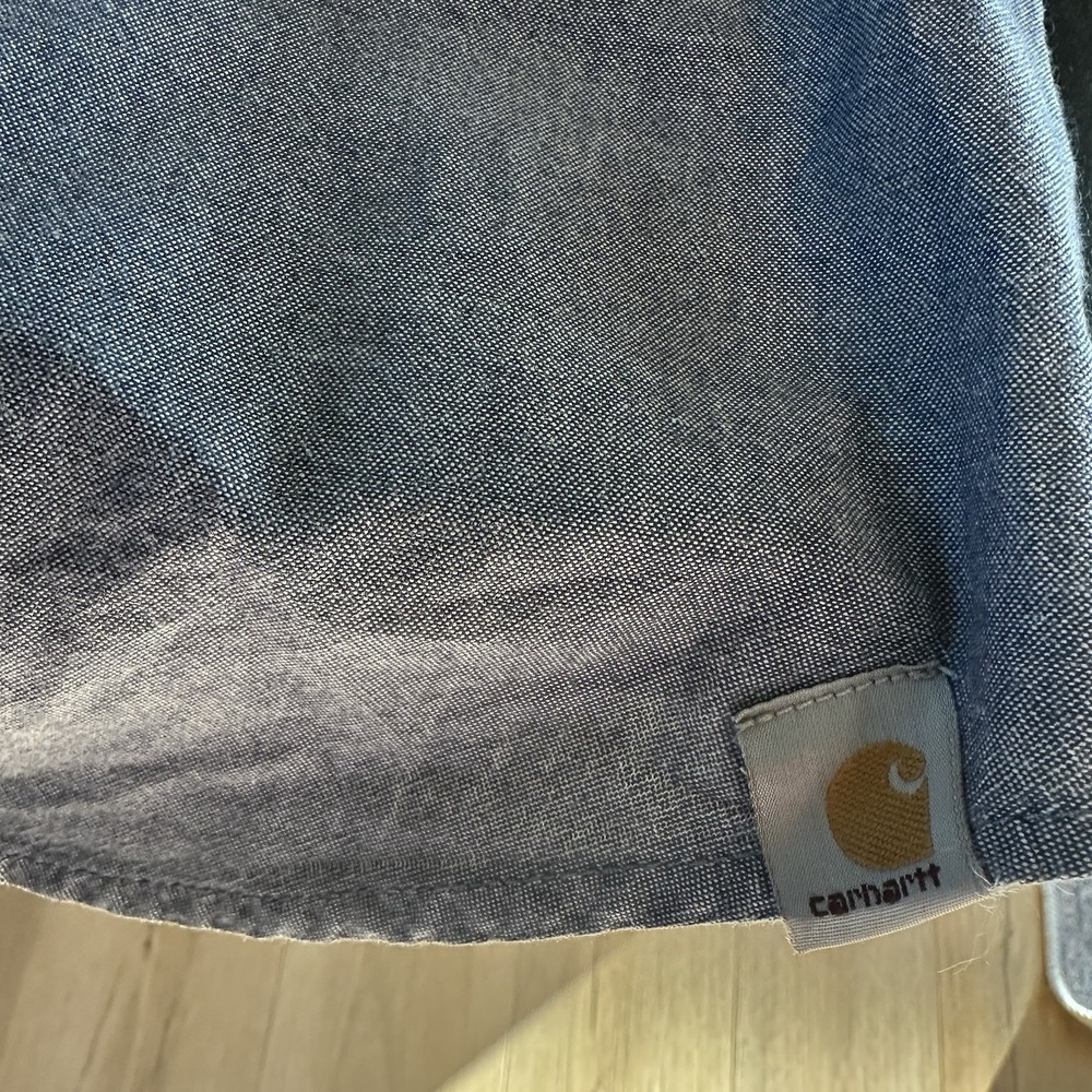 Mens Carhartt Button Shirt Blue Long Sleeve Shirt Relaxed Fit Blue Chambray 2XL - Picture 9 of 12